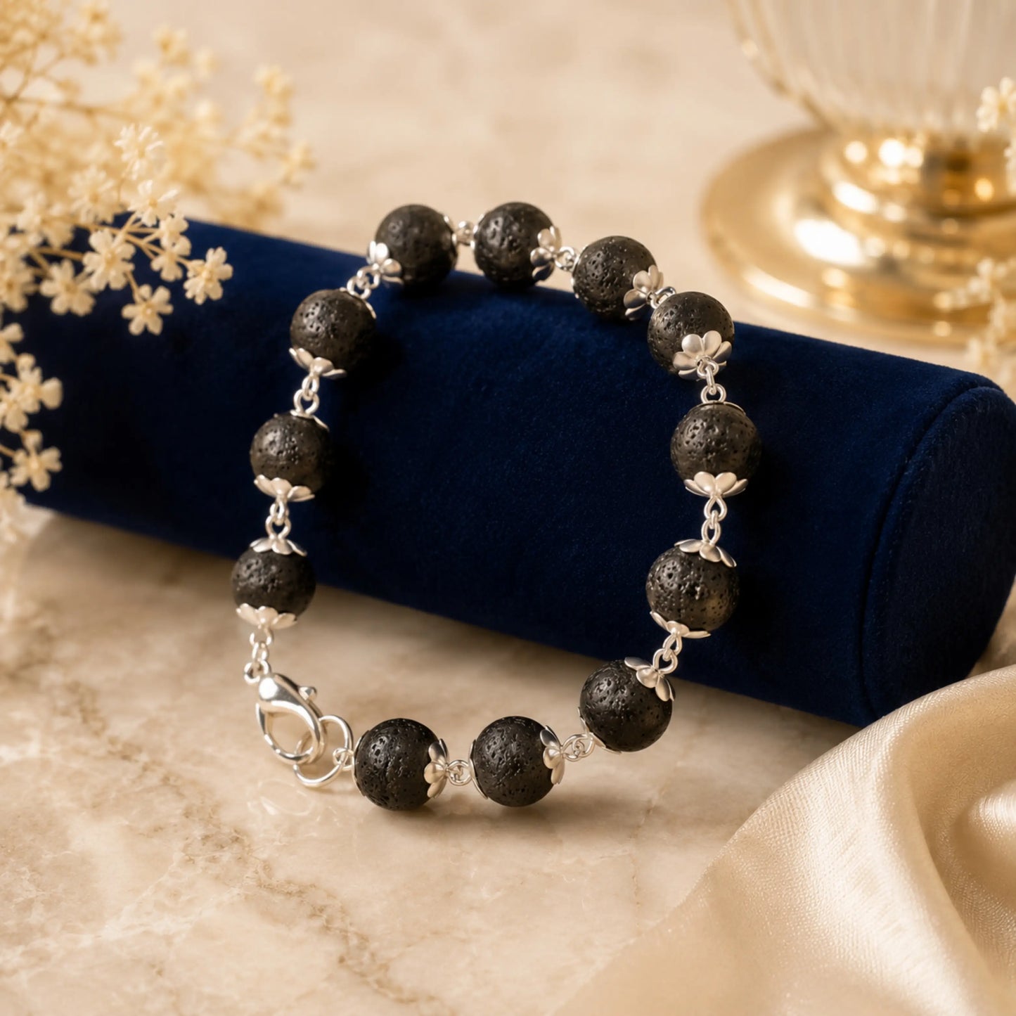 Silver Plated Karungali Beads Bracelet