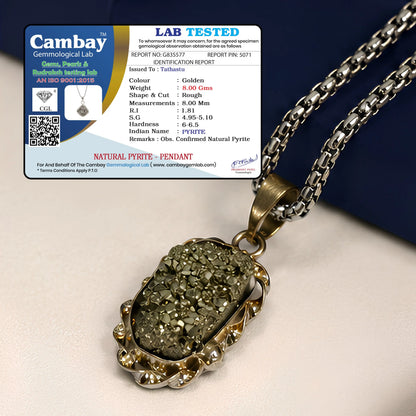 Silver Plated Raw Pyrite Stone Pendant