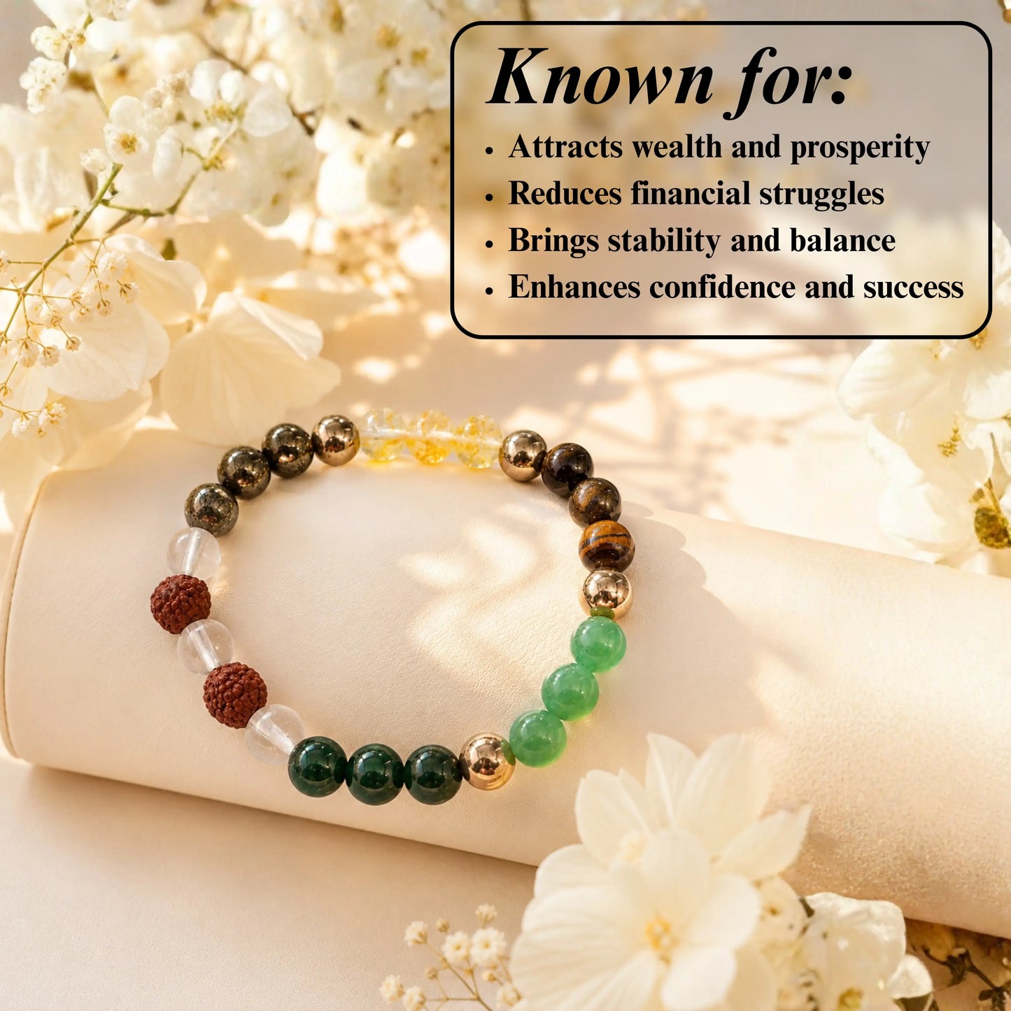 Dhanyog Bracelet with Rudraksh (Pyrite, Tiger Eye, Citrine, Aventurine, Sphatik & Jade Beads)