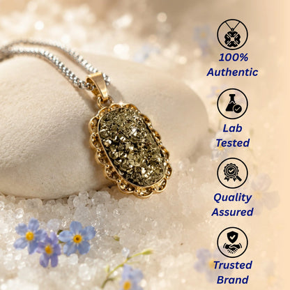 Silver Plated Raw Pyrite Stone Pendant