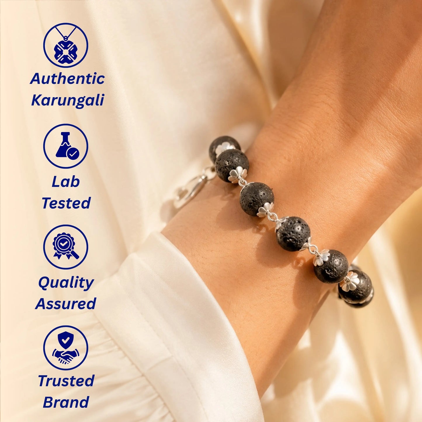 Silver Plated Karungali Beads Bracelet