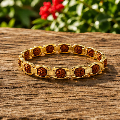 Gold Plated essential rudraksh bracelet- modern style