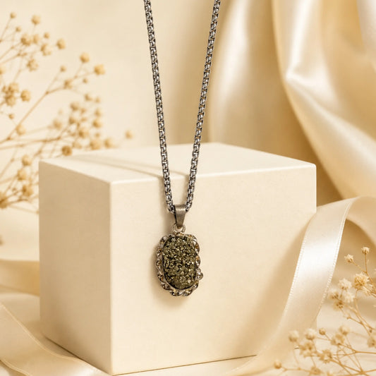 Silver Plated Raw Pyrite Stone Pendant