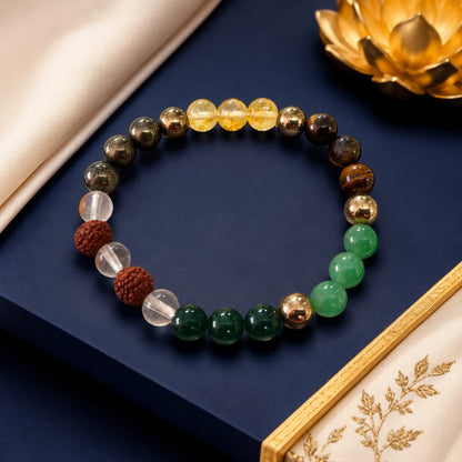 Dhanyog Bracelet with Rudraksh (Pyrite, Tiger Eye, Citrine, Aventurine, Sphatik & Jade Beads)