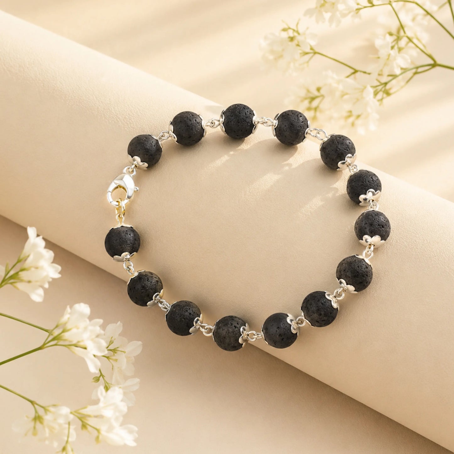 Silver Plated Karungali Beads Bracelet
