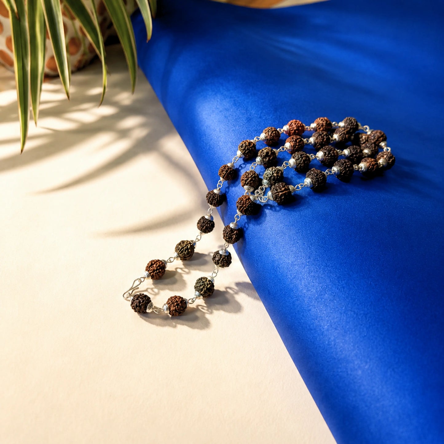 Silver Plated Asli Black Rudraksh Mala- (9-10mm)  Beads High Quality