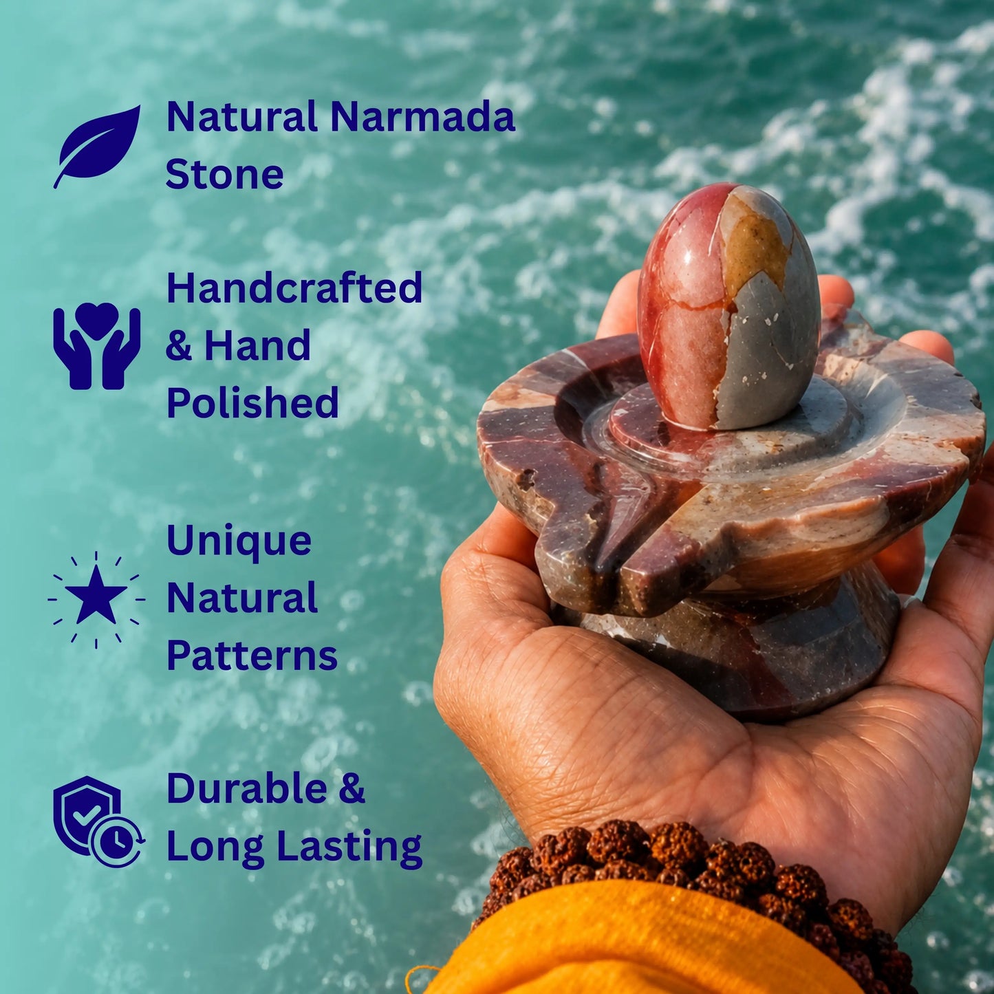 2 Inch Original Narmada Shivling with 4-inch Damru Jaldhari Base (Multicolour)