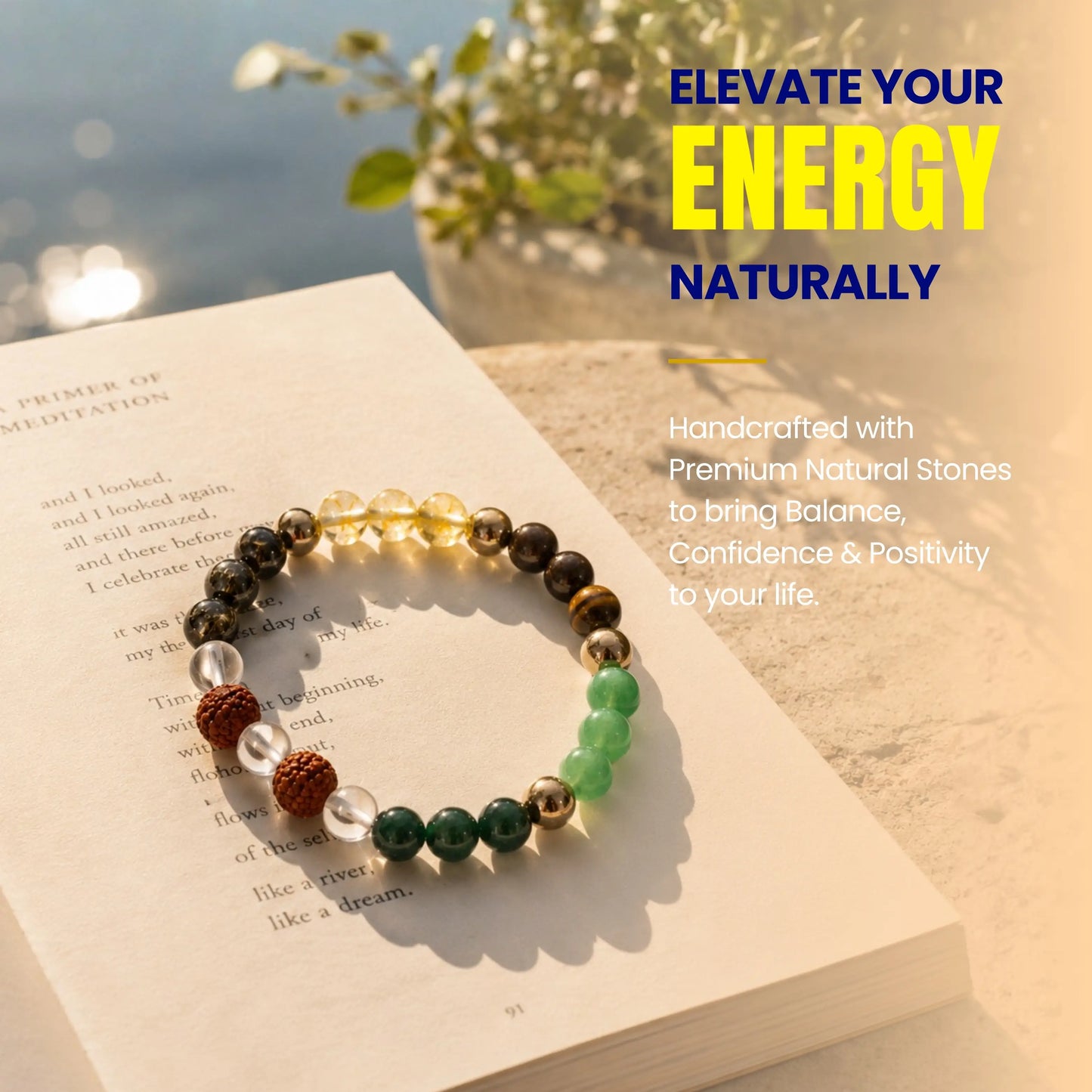 Dhanyog Bracelet with Rudraksh (Pyrite, Tiger Eye, Citrine, Aventurine, Sphatik & Jade Beads)