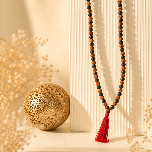 Divya Shaktam Rudraksha Karungali Mala - 108+1 Beads