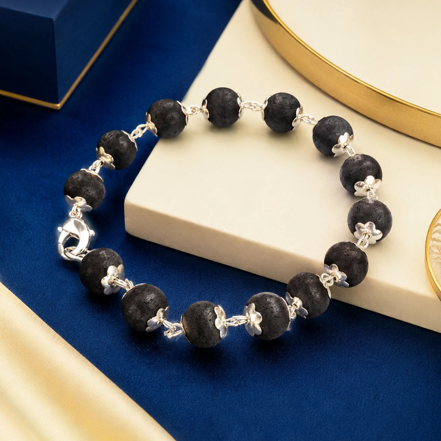 Silver Plated Karungali Beads Bracelet