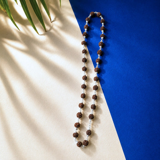 Silver Plated Asli Black Rudraksh Mala- (9-10mm)  Beads High Quality