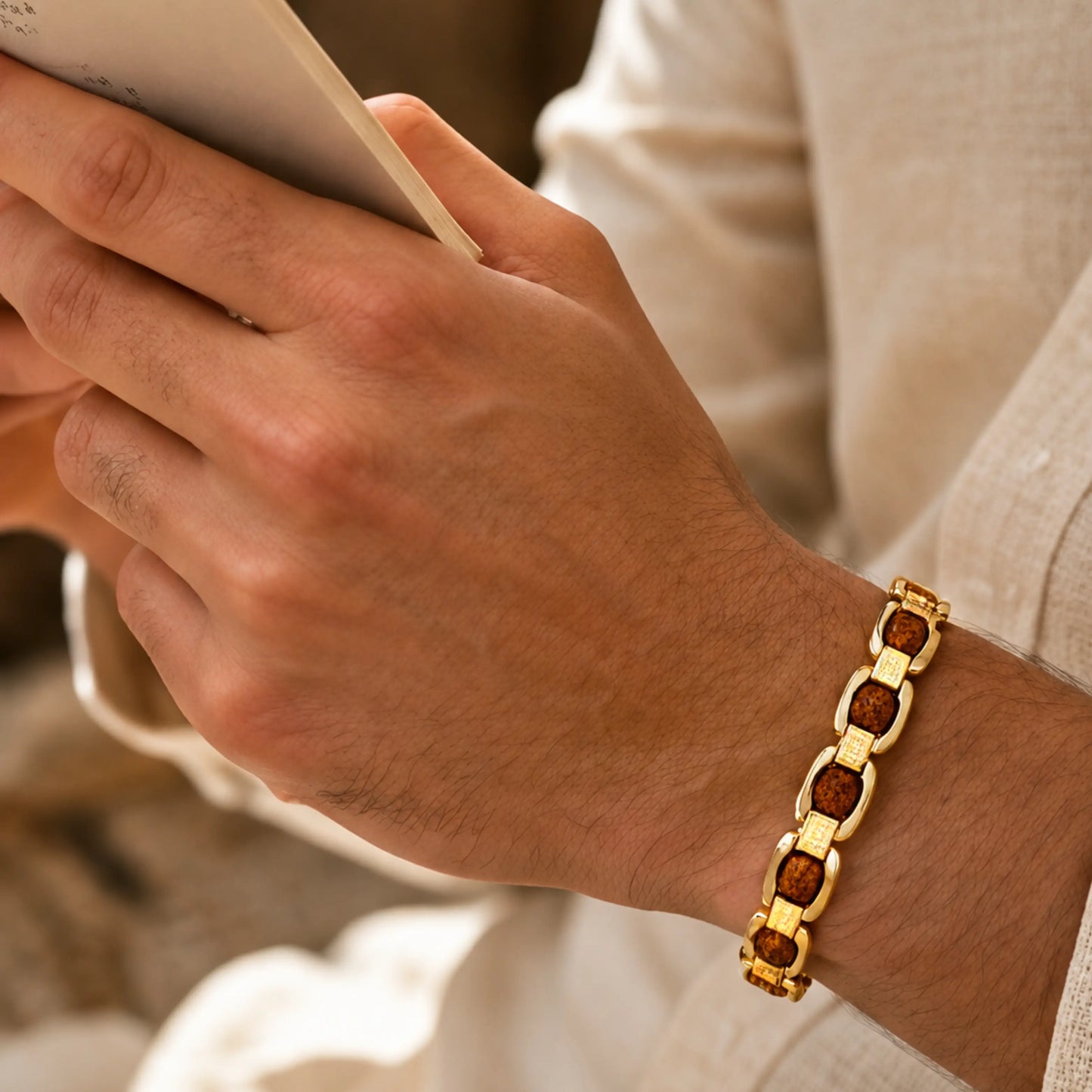 Gold Plated essential rudraksh bracelet- modern style