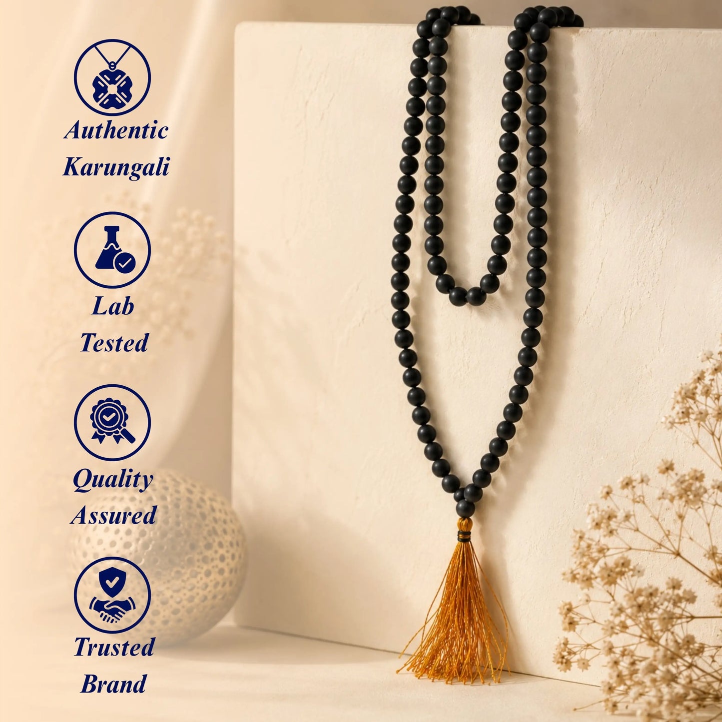 108+1 Divya Karungali Mala - Natural Ebony Wood Beads (Lab. Certified)
