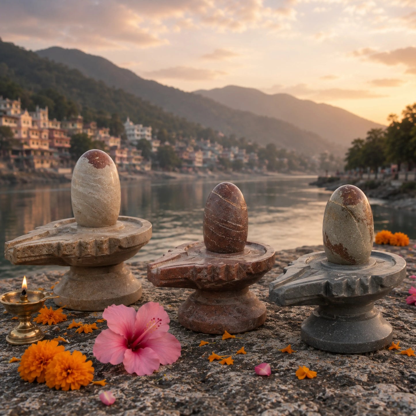 2 Inch Original Narmada Shivling with 4-inch Damru Jaldhari Base (Multicolour)