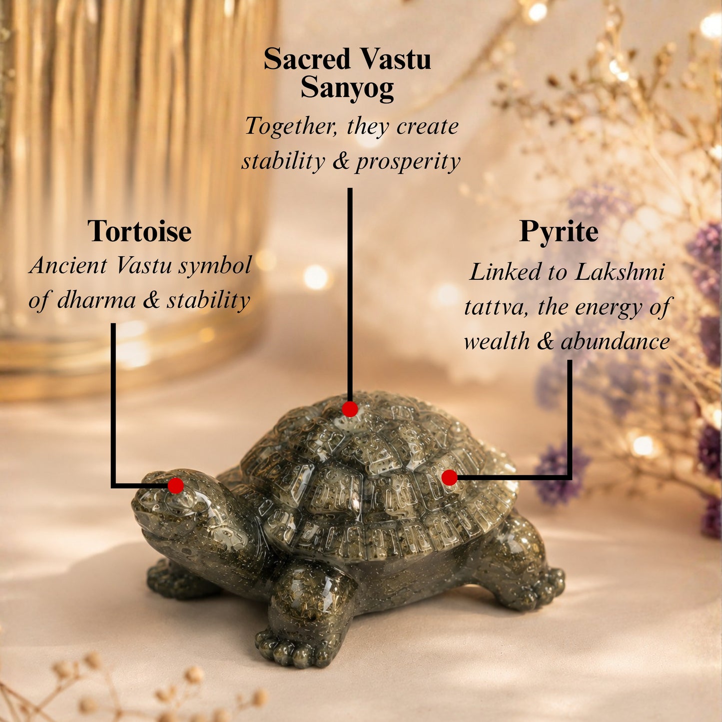 Pyrite Prosperity Tortoise “Kachhua” for Vaastu (Crystal Clear)