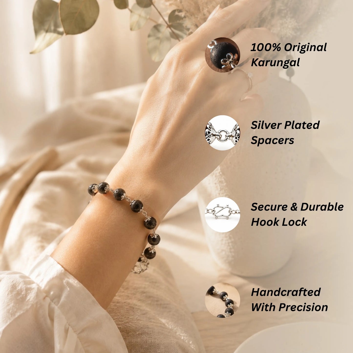 Silver Plated Karungali Beads Bracelet