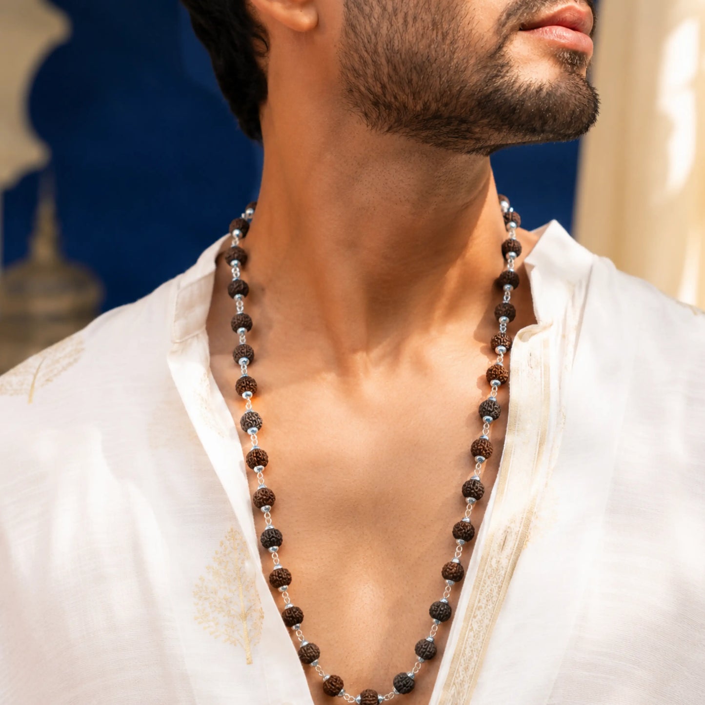 Silver Plated Asli Black Rudraksh Mala- (9-10mm)  Beads High Quality