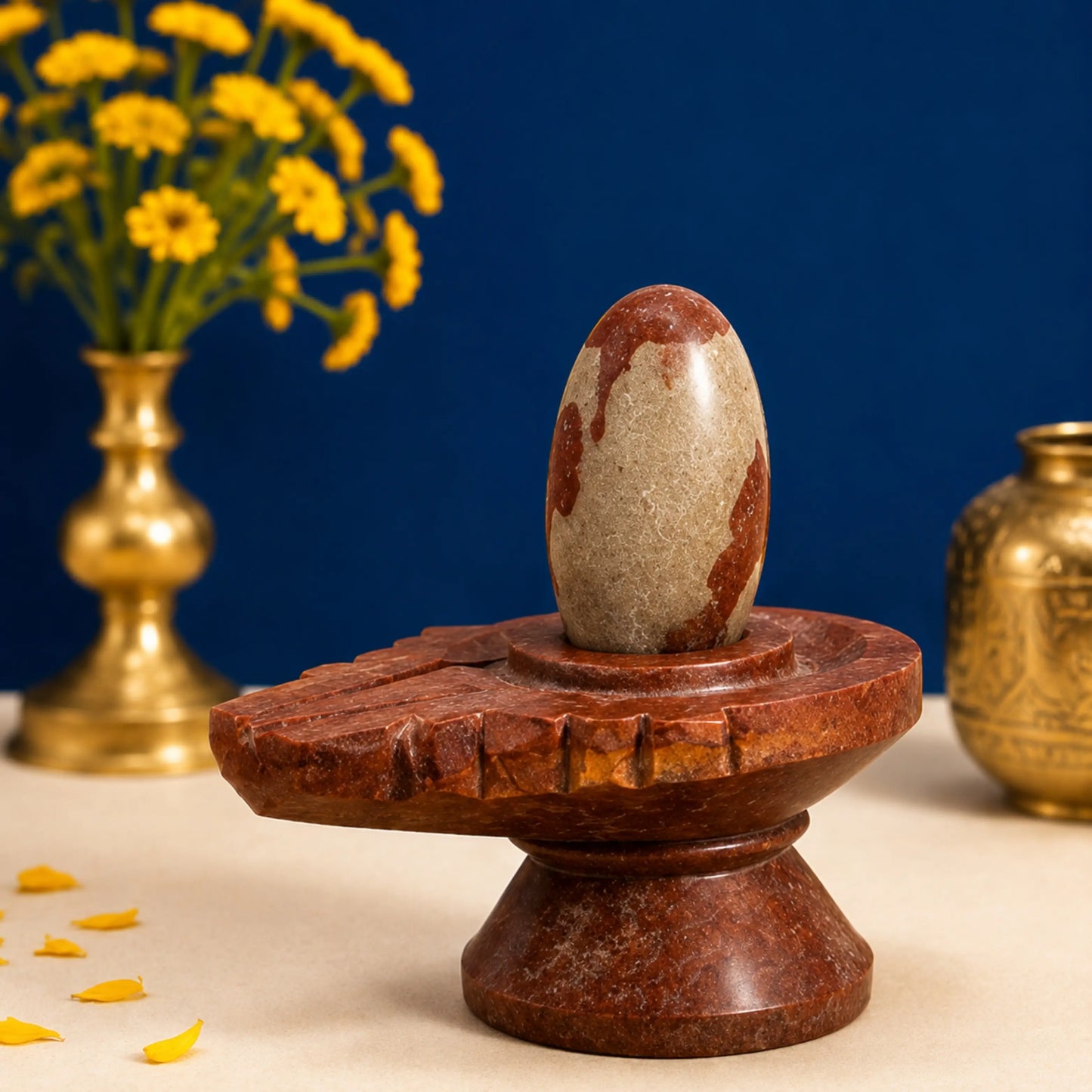 2 Inch Original Narmada Shivling with 4-inch Damru Jaldhari Base (Multicolour)