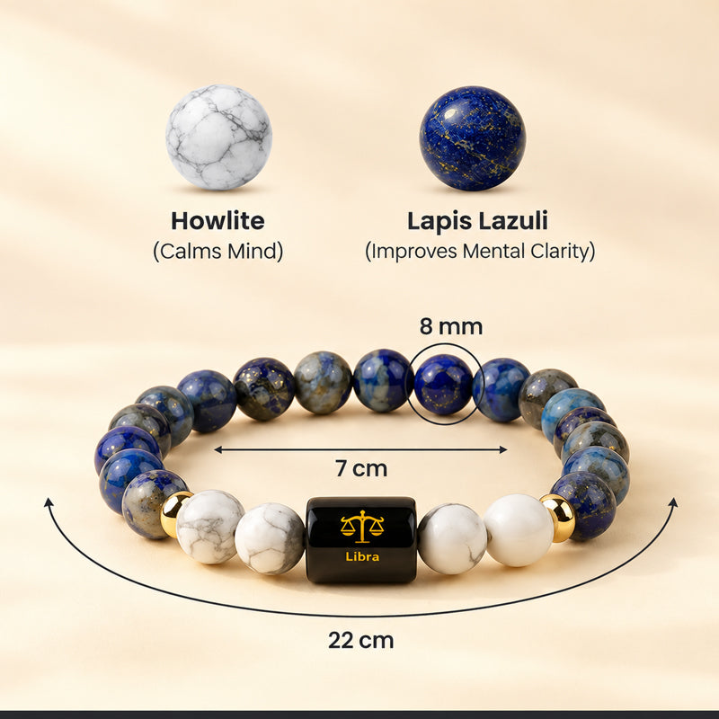 Libra (तुला राशि) Zodiac Lapis Lazuli & Howlite Bracelet ♎