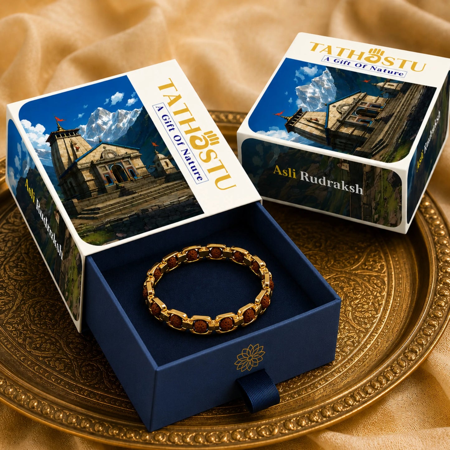 Gold Plated essential rudraksh bracelet- modern style