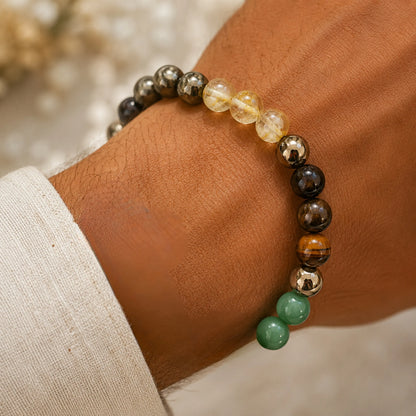 Dhanyog Bracelet with Rudraksh (Pyrite, Tiger Eye, Citrine, Aventurine, Sphatik & Jade Beads)