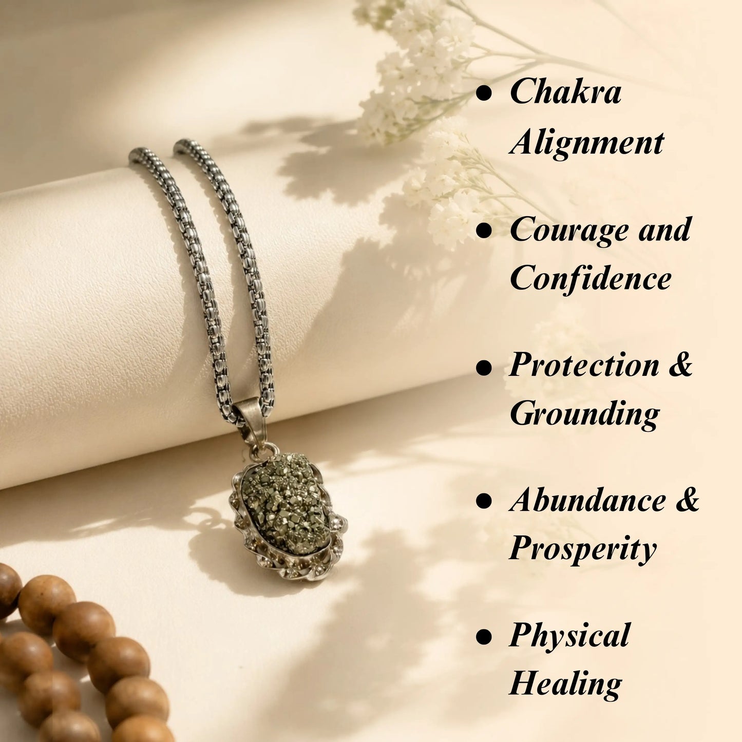 Silver Plated Raw Pyrite Stone Pendant