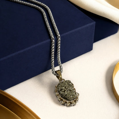 Silver Plated Raw Pyrite Stone Pendant