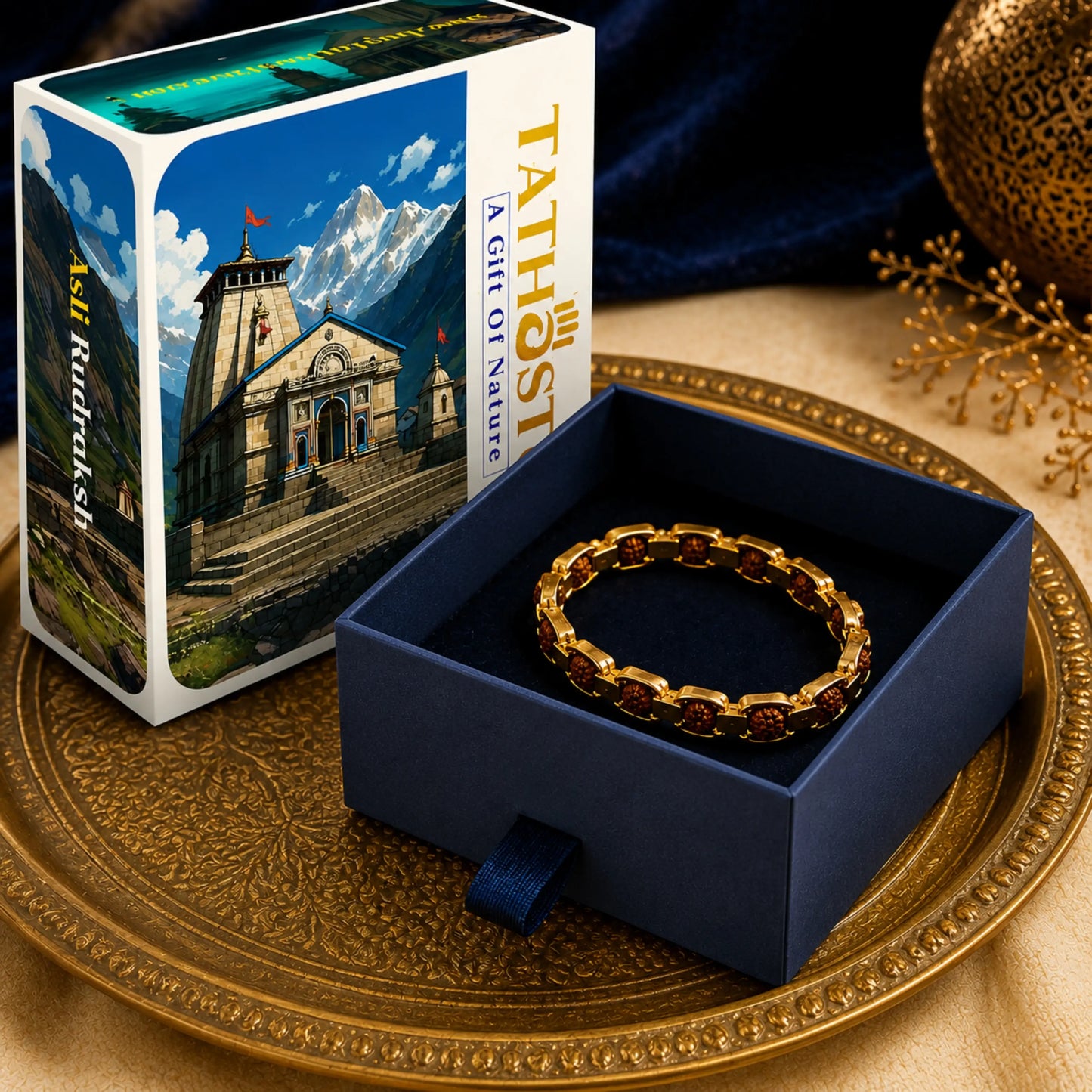 Gold Plated essential rudraksh bracelet- modern style