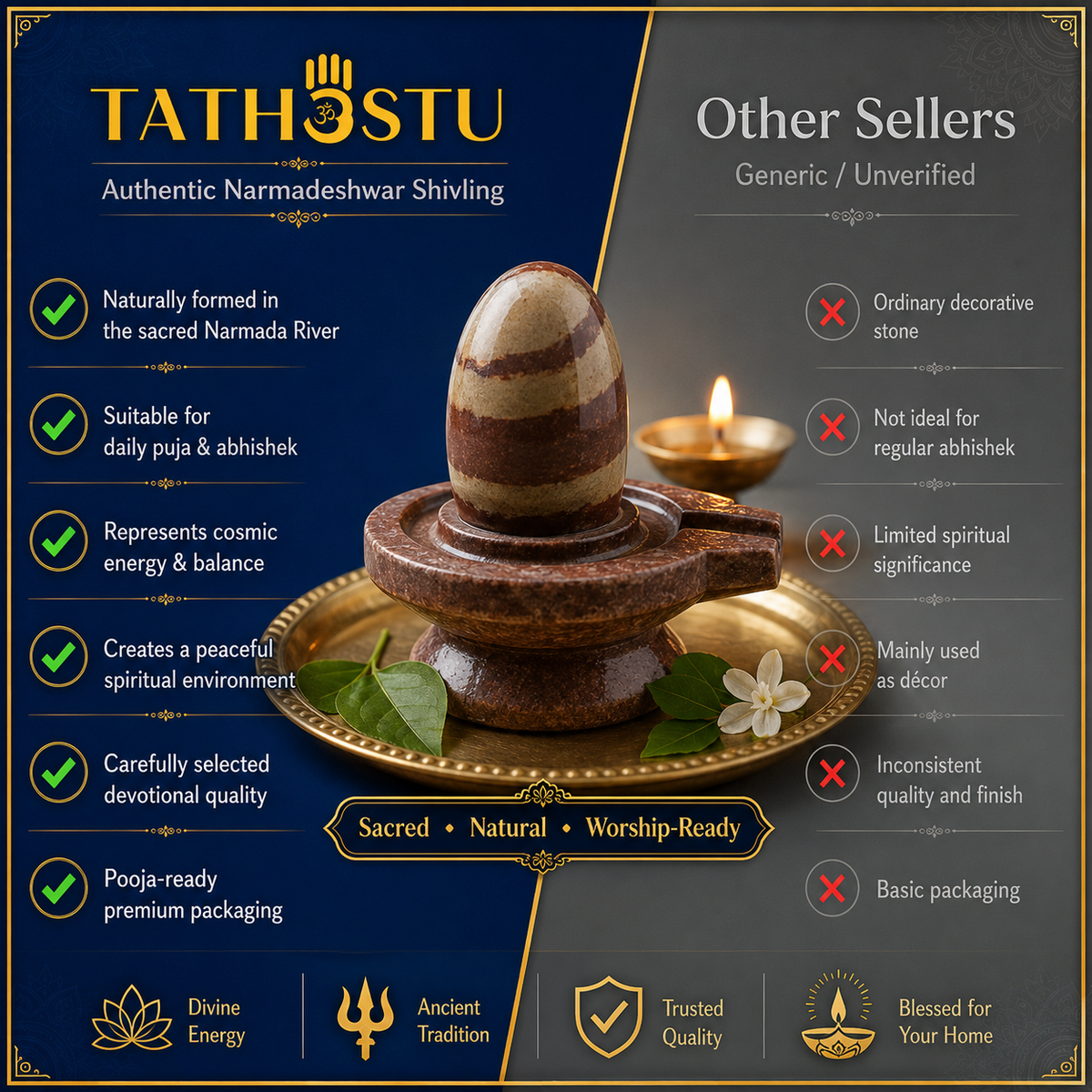 2 Inch Original Narmada Shivling with 4-inch Damru Jaldhari Base (Multicolour)
