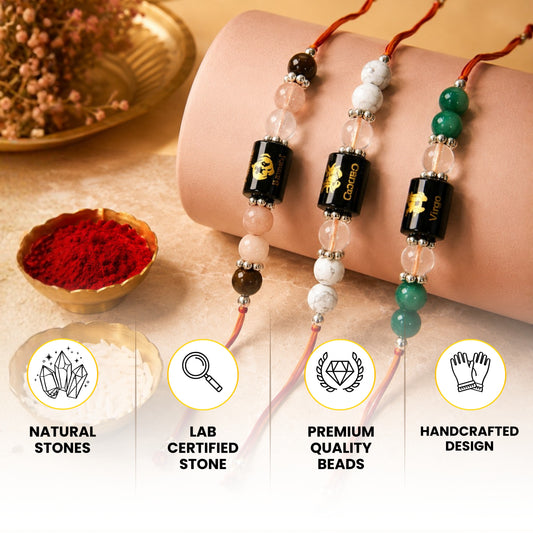 Tathastu Zodiac Crystal Rakhi | Crystals According to Zodiac sign | with Free Roli Chawal , Fridge Magnet, Protien Bar and Gift Box