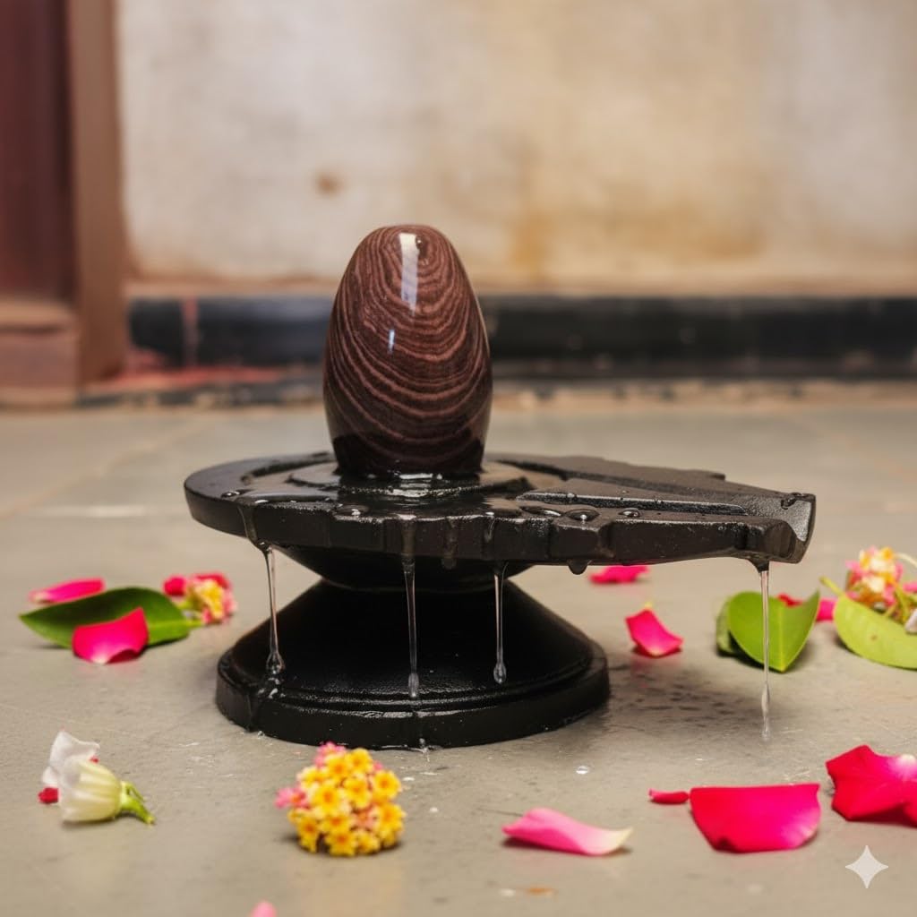 2 Inch Original Narmada Shivling with 4-inch Damru Jaldhari Base (Multicolour)