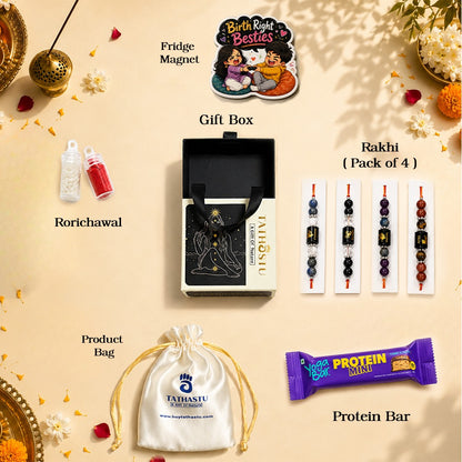 Tathastu Zodiac Crystal Rakhi | Crystals According to Zodiac sign | with Free Roli Chawal , Fridge Magnet, Protien Bar and Gift Box
