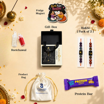 Tathastu Zodiac Crystal Rakhi | Crystals According to Zodiac sign | with Free Roli Chawal , Fridge Magnet, Protien Bar and Gift Box