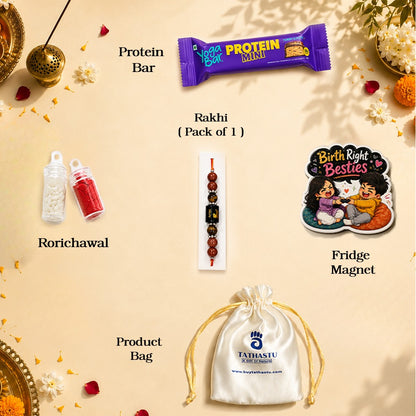 Tathastu Zodiac Crystal Rakhi | Crystals According to Zodiac sign | with Free Roli Chawal , Fridge Magnet, Protien Bar and Gift Box